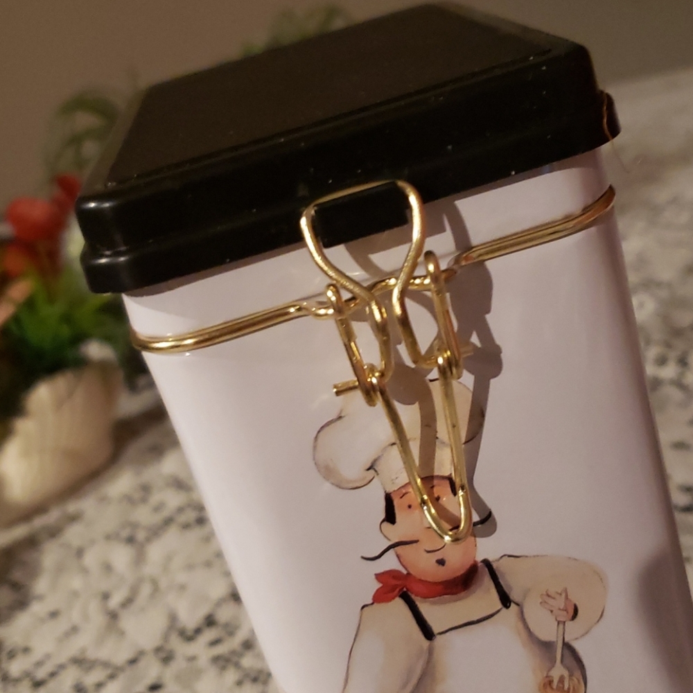 Chef Themed Tin Canister with attached lid. - Picture 6 of 6